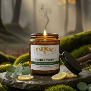 Vela ámbar Cuarzo Verde encendida — Carbone VI